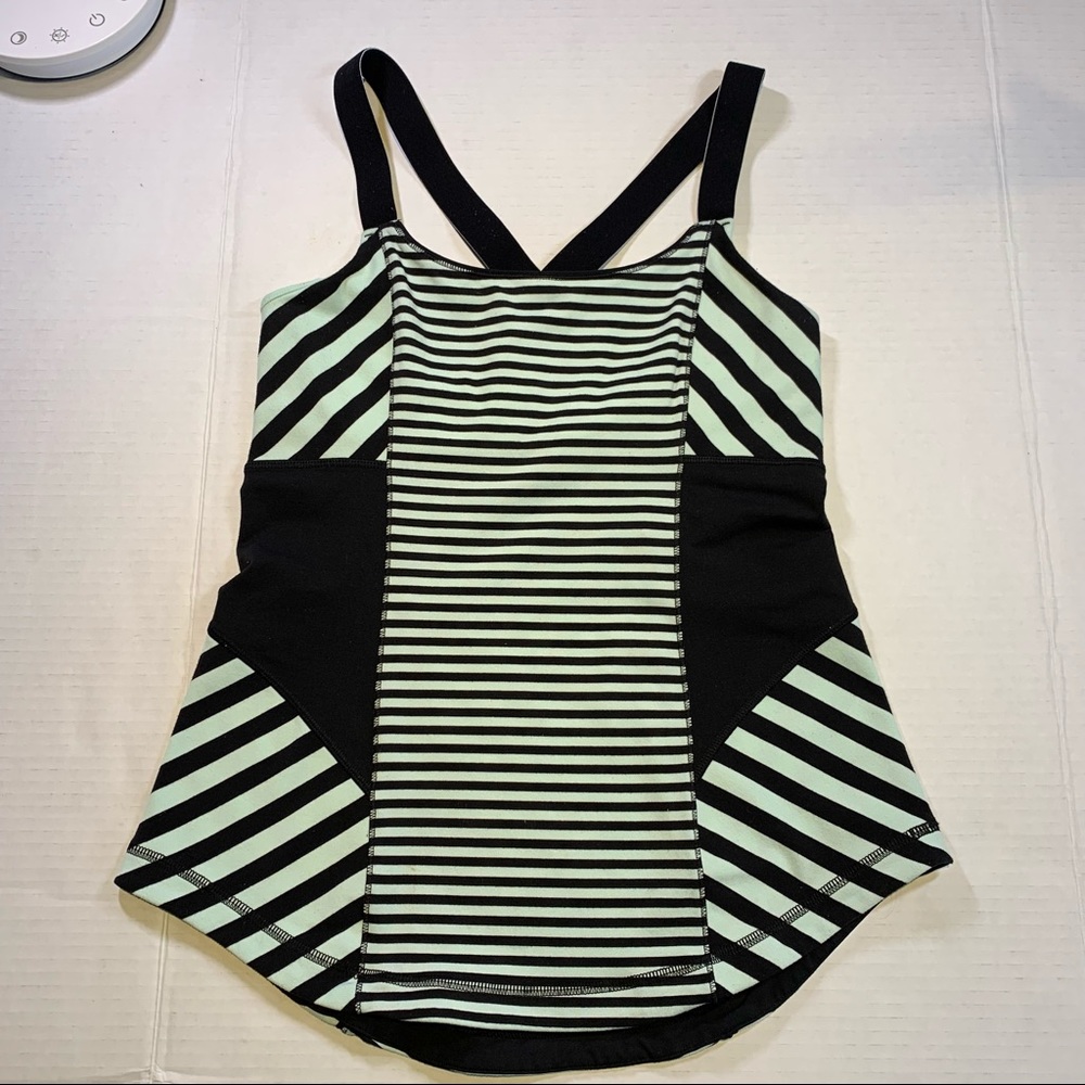 Lululemon mint and black striped tank top